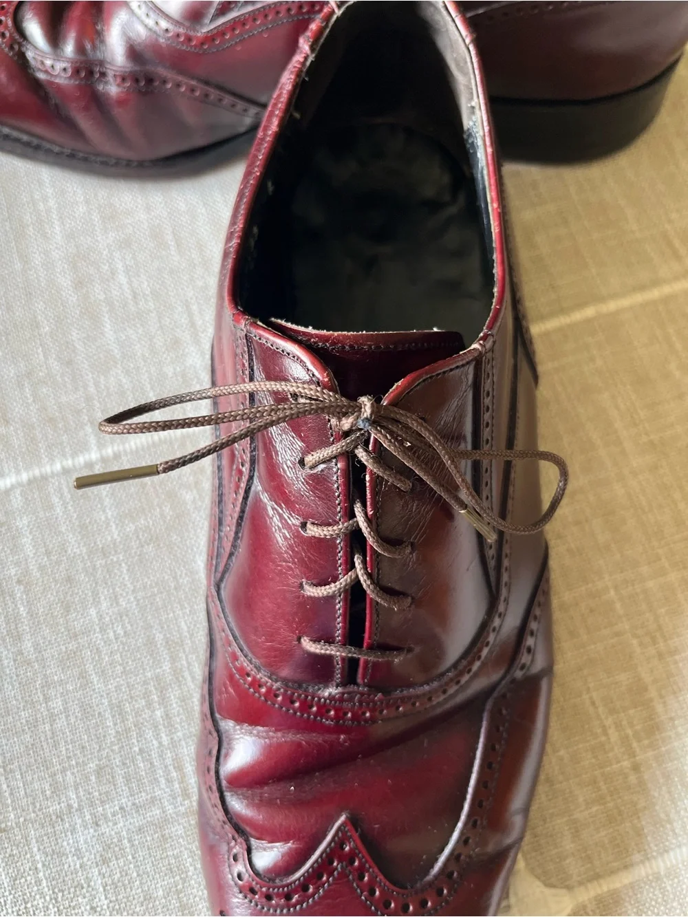 Men's Vintage Leather Dress Shoes 8.5 D Florsheim Wingtips Burgundy Brogue USA